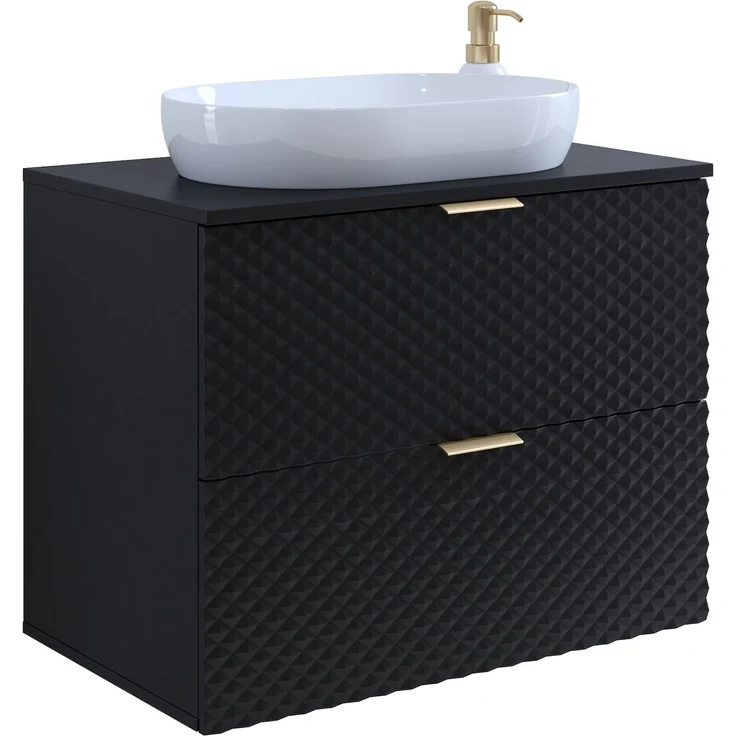 Badplaats Waschbeckenunterschrank Borneo 80 x 49 x 63 cm – Matt Schwarz – Hängender Waschtischunterschrank mit 2 Schubladen – Bild 5
