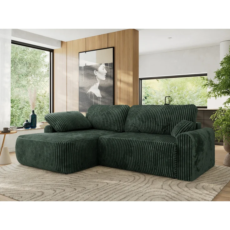Ecksofa, L-förmiges, lose Kissen, DL-Schlaffunktion, (H 100 x T 187 x B 273 cm) - CUBO L - Cord Grün - linke Seite – Bild 1