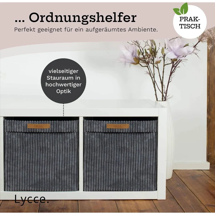 Lycce Regalkorb Kallax Boxen Cord 4er Set grau, Aufbewahrungsbox faltbar 33x33x31cm (4 St) – Bild 5