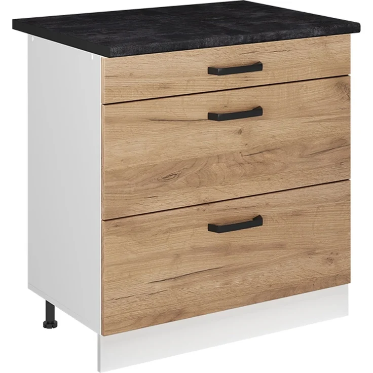Küchenunterschrank R-Line Goldkraft Eiche/Weiß 80 cm mit 3 Schubladen Arbeitsplatte Anthrazit Vicco – Bild 1
