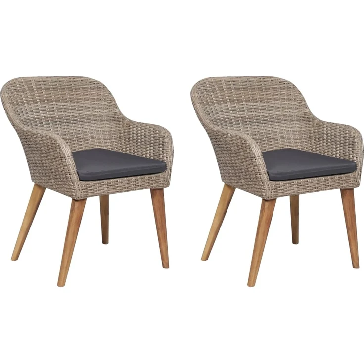 Gartenstuhl EGOS 2er Set Poly-Rattan 62,5x55x82 cm mit Polster Braun | Gartenstuhl Rattan Outdoorstühle Balkonstühle – Bild 2