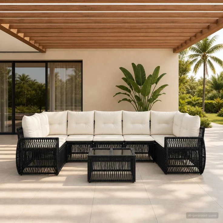 vidaXL Gartensofa-set 8 stk. Schwarz Poly-Rattan 3435358 – Bild 1