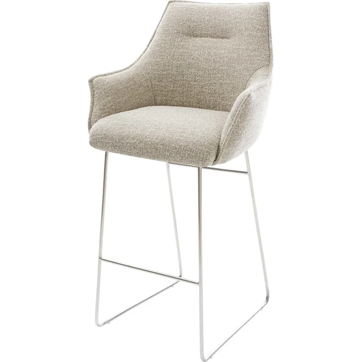 Barstuhl Alja-Flex Webstoff Soft Beige Kufengestell Edelstahl Silberfarben Taschenfederkern – Bild 1