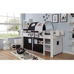 Ticaa 'Rene' Hochbett Buche weiß, 90x200 cm, Vorhang Pirat Schwarz-Weiß (Ausführung 1)