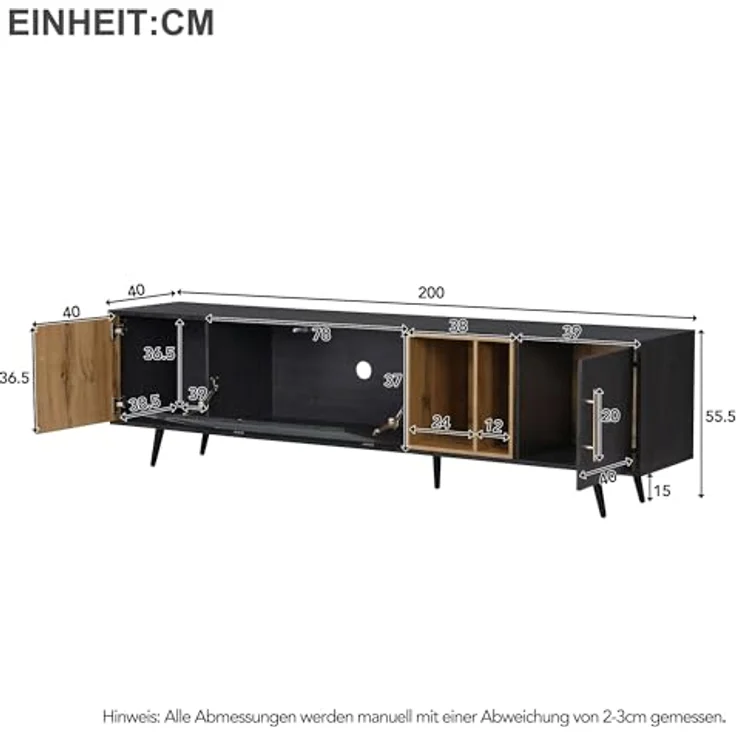 FurnitureR Elegant TV Cabinet,2 Türen + Aufbewahrung,200 x 40 x 55.5 cm,Dark Wood,Gray and Wood Grain,Suitable for 90-inch TV – Bild 2