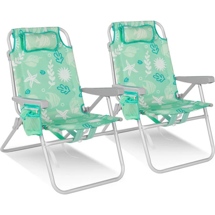 HOMECALL Klappstuhl Strandstuhl Leicht Klappbar Camping, 5-fach verstellbare Rückenlehne (Bis150KG Aluminiumrahmen, groBe Kuhitasche und Aufbewahrungstasche, 2 St), Seitentaschen, Kopfstütze, Schultergurten, Handtuchhalter – Bild 1