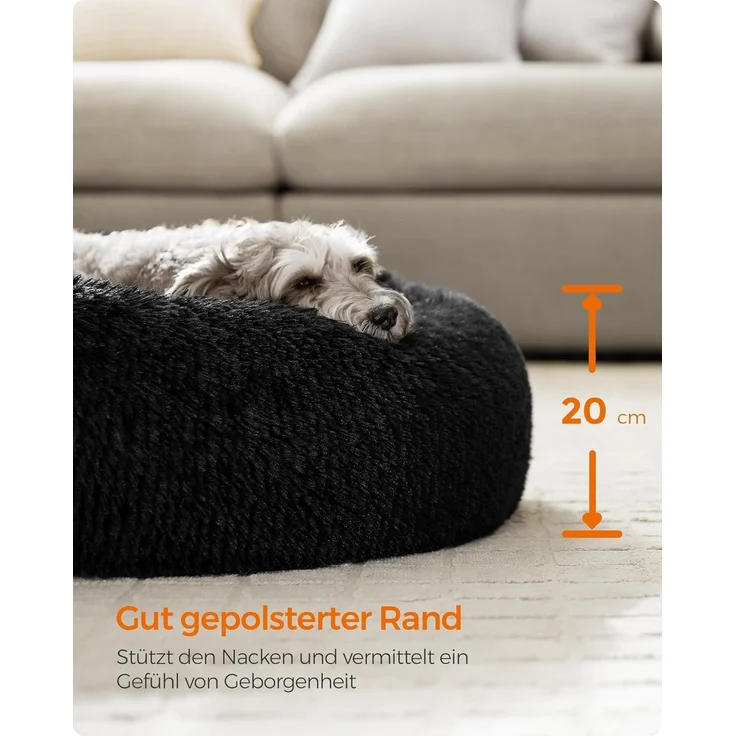 Feandrea Hundebett flauschig, Katzenbett, Donut Kissen, waschbar, Polsterung in der Mitte herausnehmbar, Langer Plüsch, 70 cm Durchmesser, tintenschwarz PGW039B01 – Bild 5