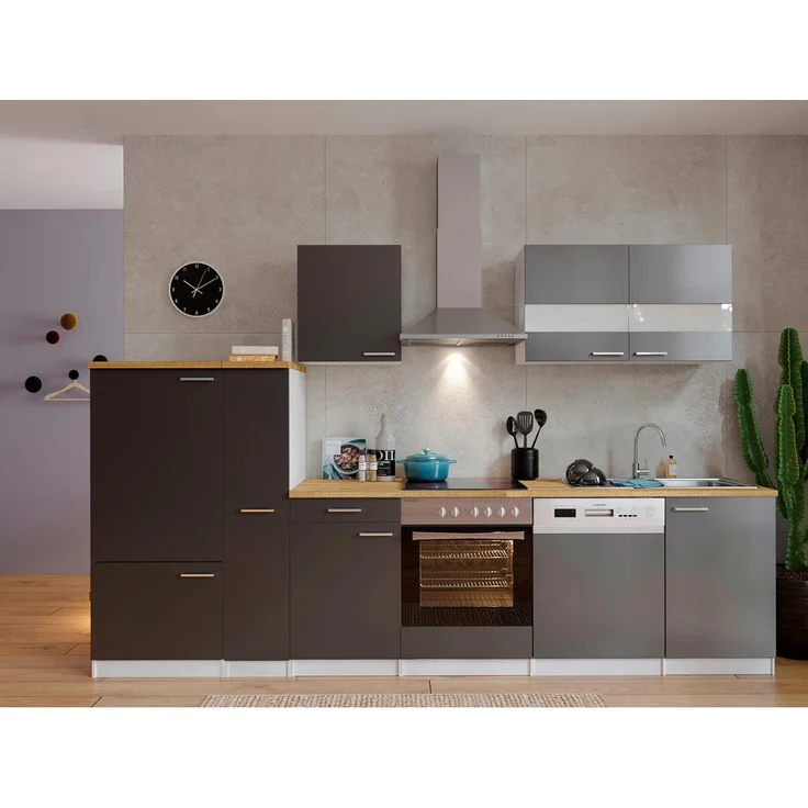 Respekta Küchenleerblock Malia, Grau, Metall, 310 cm, 1 Schublade, seitenverkehrt montierbar, Soft-Close-System