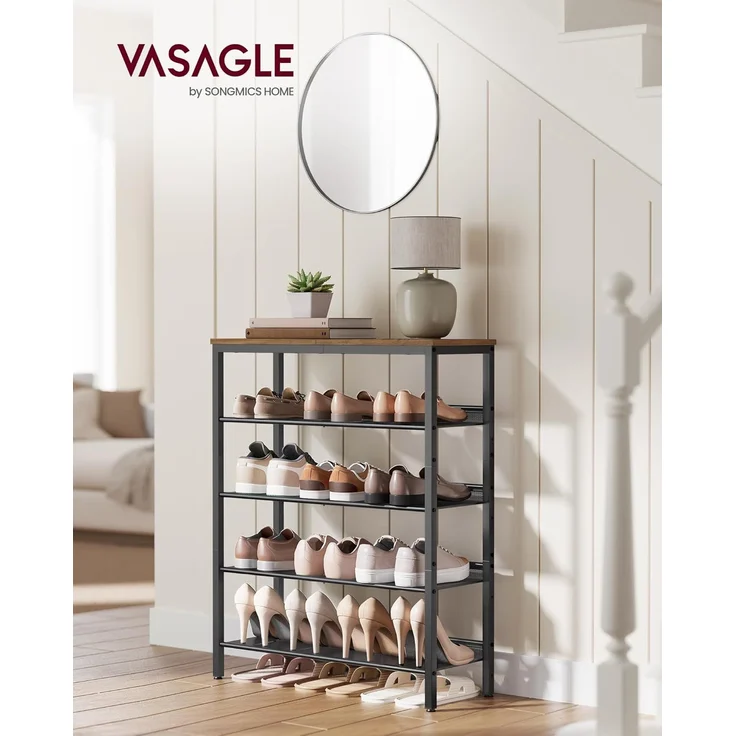 Vasagle 'LBSDE038K01' Schuhregal 5-stöckig, honigbraun-tintenschwarz, 28 x 75 x 93 cm – Bild 2
