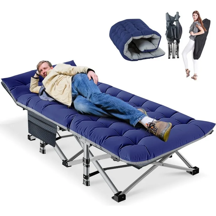 Meulbaty Klappbett Klappbar Feldbett, Campingbett für Camping mit Auflage & Seitentasche (2.3-3cm Matratze) mit Stahlrahmen, Oxford-Stoff Liegefläche und abehmbarem Kissen