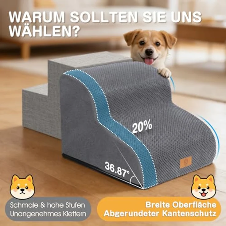 Zvonema wasserdichte Hundetreppe 2 Stufen,Waschbar Leiter Hundetreppe für Kleine Hunde und Katzen, Abnehmbare Haustiertreppe Tragbar Katzentreppe für Sofa Bett, Senden 1 Fusselrolle – Bild 5