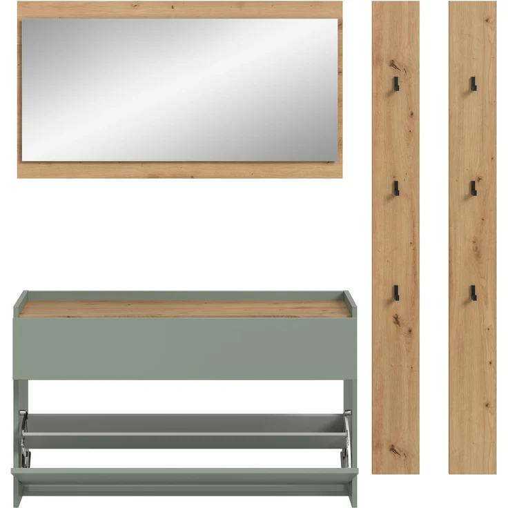 Garderobenkombination B/H/T: 192x172x32 cm in Salbei Nachbildung und Artisan Oak Nachbildung – Bild 3