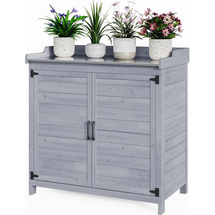 Bealife Pflanztisch mit Unterschrank, Gartenschrank mit Arbeitsplatte mit 1 Bewegbarer Einlegeboden für den Innen- und Außenbereich (Grau, 48T x 98B x 95H) – Bild 1
