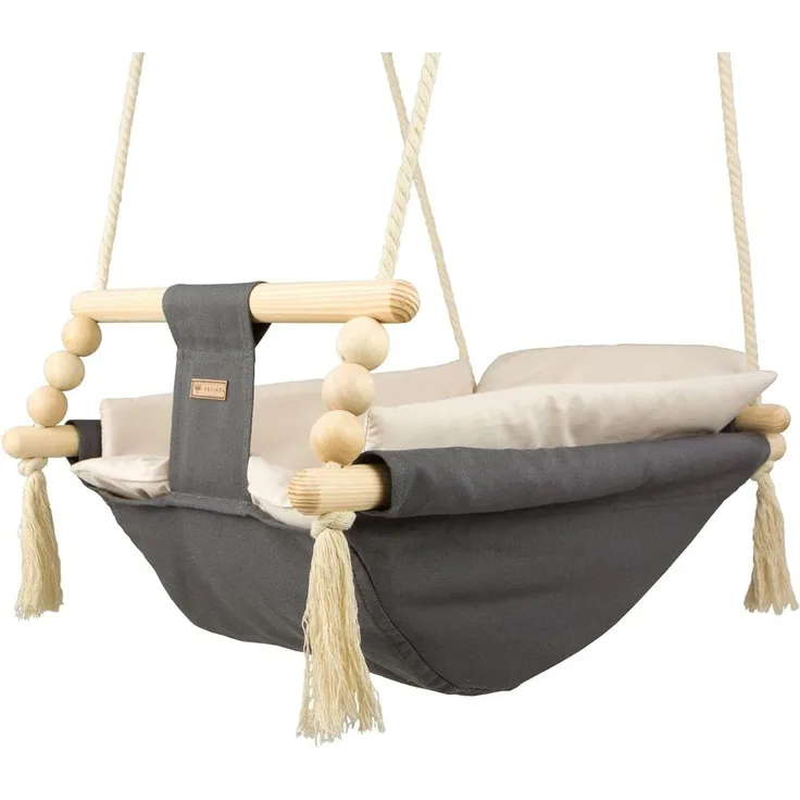 Babyschaukel Kleinkindschaukel Babyliegeschaukel Stoffschaukel Babywippe Wiege (Muster: grau-beige)