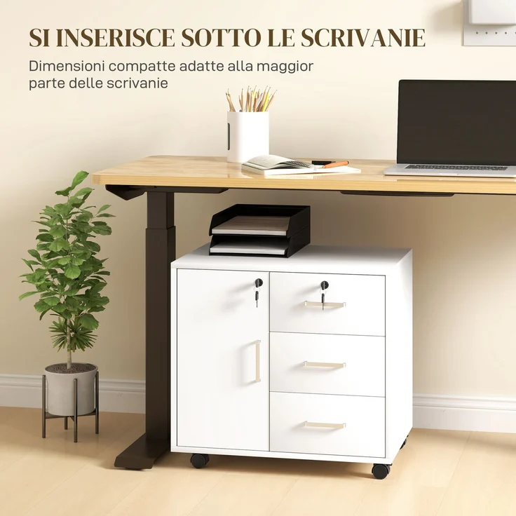 Schreibtisch-Aktenschrank mit 3 Schubladen und Schrank mit 3 verstellbaren Einlegeböden, aus Holz, 60 x 40 x 56 cm, Weiß – Bild 10