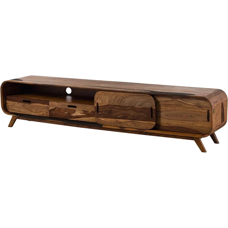 Massivmoebel24 TV-Board (Sheesham 220 x 40 x 48 dunkelbraun lackiert MAILAND #227) – Bild 1