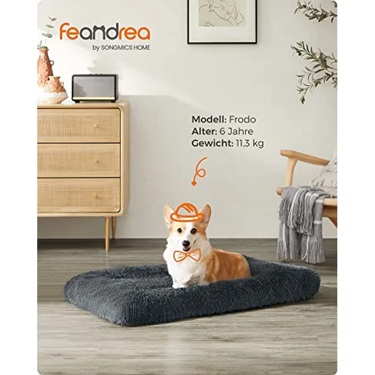 Feandrea Hundebett, Hundekissen, Flauschige Hundematte, Langer Plüsch, 95x60 cm, weiche Polsterung, maschinenwaschbar, multifunktional, dunkelgrau PGW202G02 – Bild 3