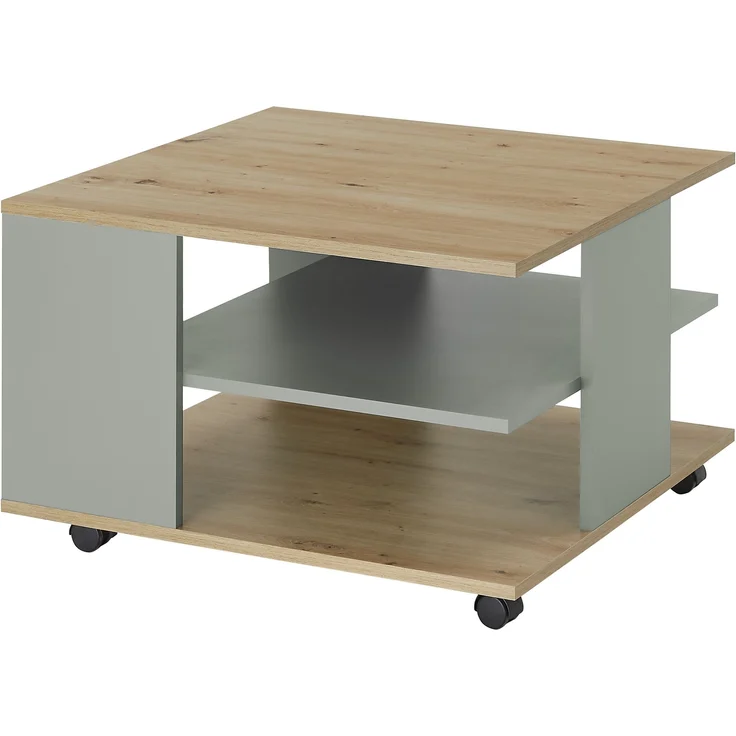 Couchtisch >Fay< 4 Rollen, Artisan Eiche Dekor, Salbei - 70x44x70 (BxHxT) – Bild 4