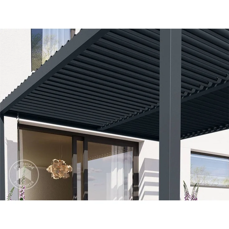 PRIMEYARD Pergola 4x4 m Aluminium-Pfosten mit Lamellendach aus Stahl anthrazitfarbene Terrassenüberdachung – Bild 5