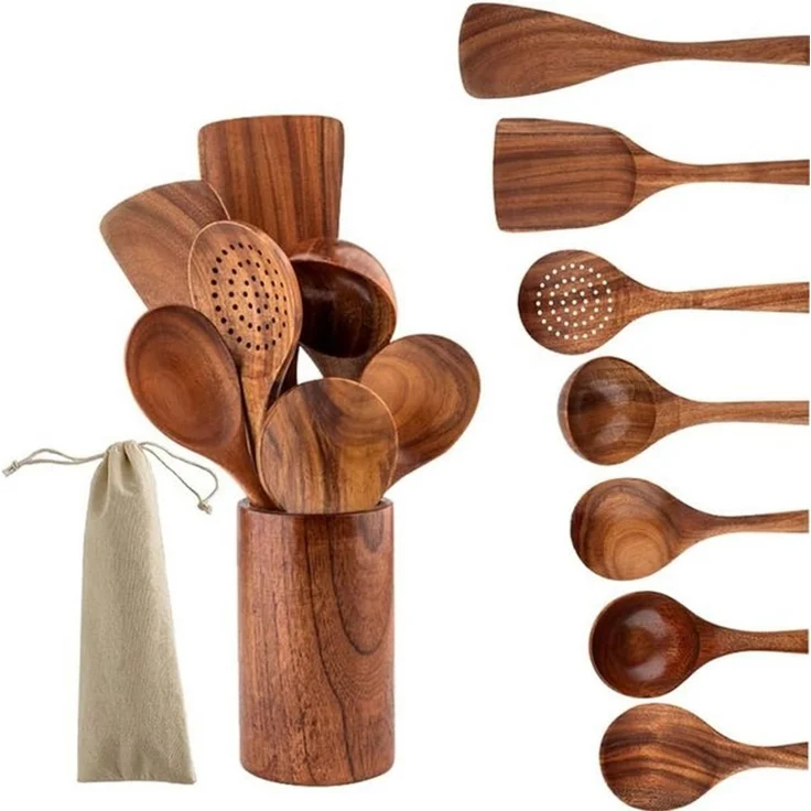 Besteckset aus Teakholz: 7 - teilig – Bild 4