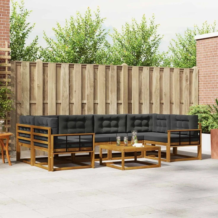 vidaXL Outdoor-Sofagarnitur mit Kissen 7 pcs Natur und Anthrazit 3367275 – Bild 1