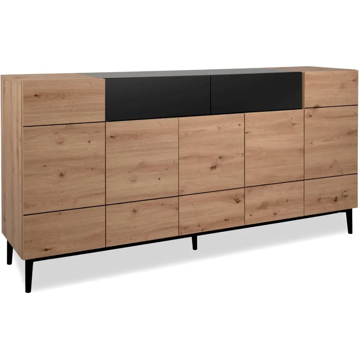 Homestyle4u Sideboard, Holz natur / schwarz, 180 x 90 x 42 cm