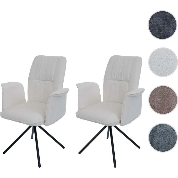 2er-Set Esszimmerstuhl HWC-N99, drehbar Armlehne Auto-Return, Stoff/Textil Chenille (340g/m²) ~ creme – Bild 10