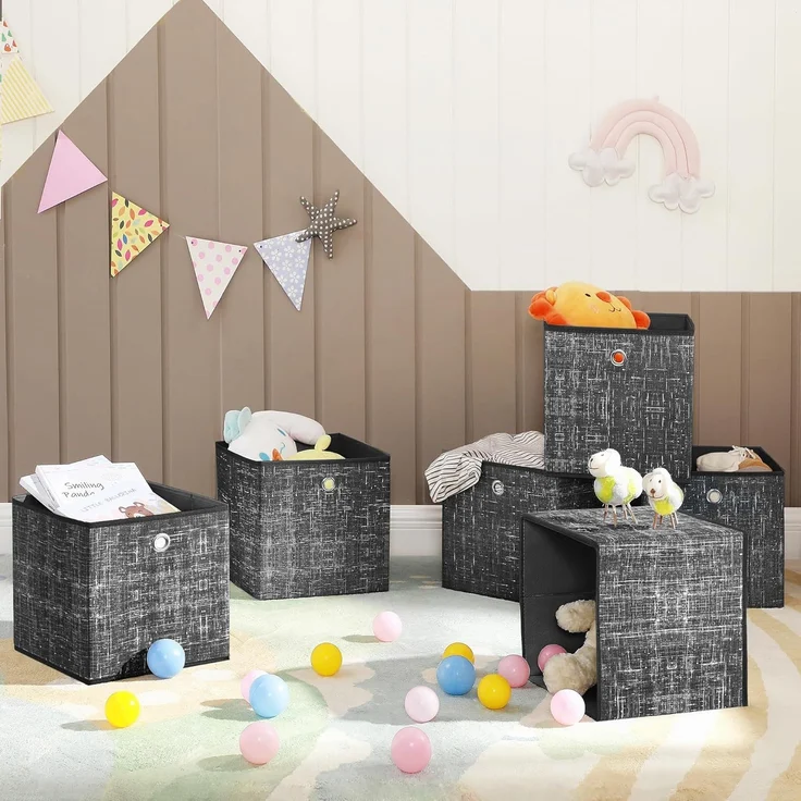 SONGMICS Aufbewahrungsbox mit Griff, 6er Set, Vliesstoff schwarz meliert, 30 x 30 x 30 – Bild 3