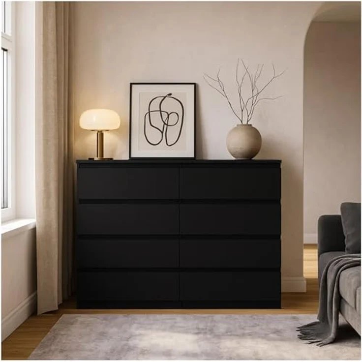 CDF Kommode Malwa M8 140| Farbe: Schwarz | Schrank für Dokumente, Kleinigkeiten | Ideal für Wohnzimmer, Schlafzimmer, Kinderzimmer, Jugendzimmer und Büro | 8 geräumige Schubladen – Bild 9