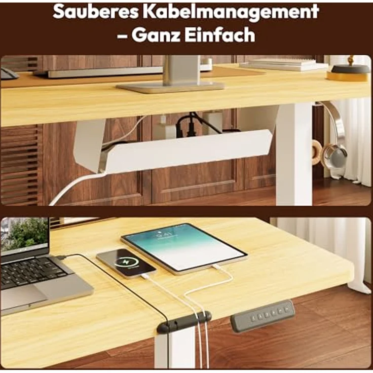 SANODESK Höhenverstellbarer Schreibtisch KOMPLETTE TISCHPLATTE Schreibtisch Höhenverstellbar Elektrisch Ergonomischer Steh-Sitz Tisch Computertisch für Heimbüro Homeoffice 120x60 cm(ahorn) – Bild 12