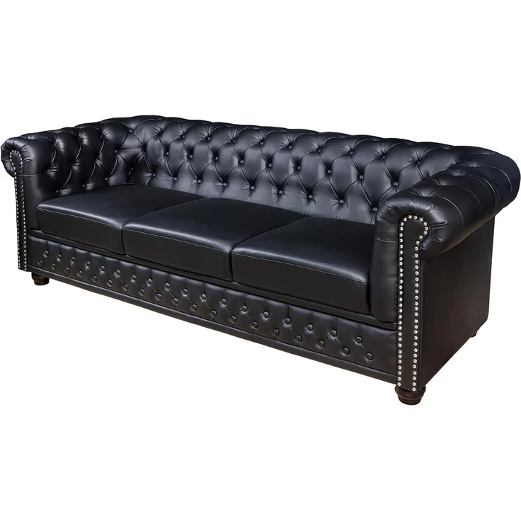 riess-ambiente 3-Sitzer CHESTERFIELD 205cm schwarz, Einzelartikel 1 Teile, Wohnzimmer · Sofa · Kunstleder · Holz · Federkern · Design – Bild 1