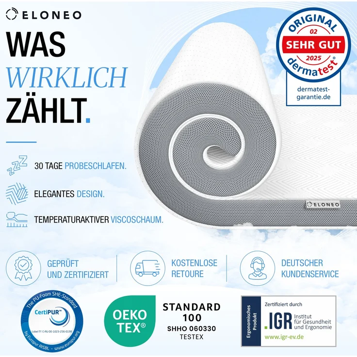 ELONEO Visco Topper Matratzenauflage 160 x 200 x 5 cm – Bild 2