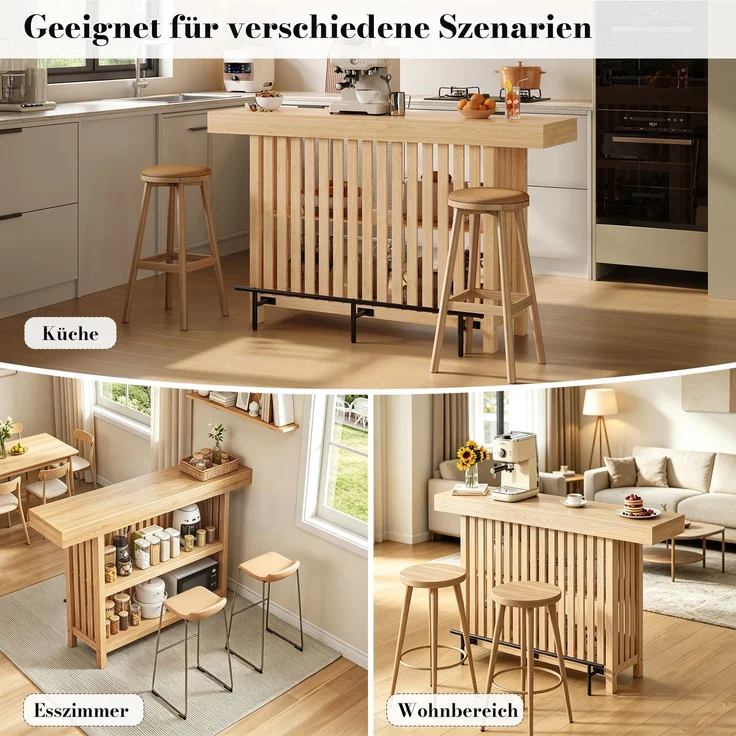 Bartisch 160 x 40 x 105 cm aus MDF in Holzoptik mit Fußstütze und 2-stufigem Regal – Bild 9