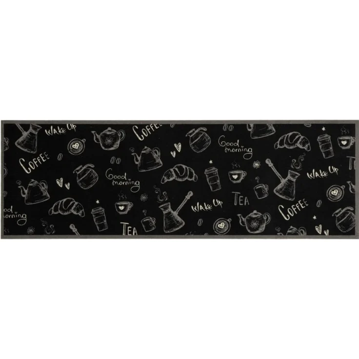 vidaXL Küchenteppich Waschbar „Morning“-Aufdruck Schwarz 60x180 cm Samt 4005585 – Bild 2