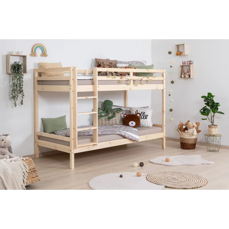 Ticaa Etagenbett René, Hochbett, Stockbett, TOPSELLER! 2 Farben, Schubkasten optional (90x200cm), FSC® zertifiziertes Massivholz, mit Trittleiter + Rundum-Absturzschutz