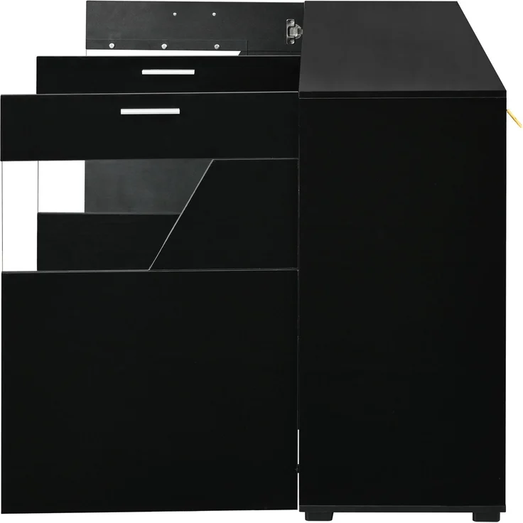 DESVIAE Sideboard Schwarz aus Spanplatte – 160x78x38 cm – 3 Türen, LED-Beleuchtung – Bild 6