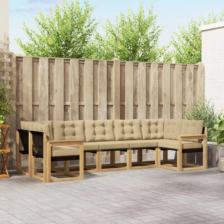 vidaXL Outdoor-Sofagarnitur 7 stk. 7-Sitzer Weiß und Beige 3389831