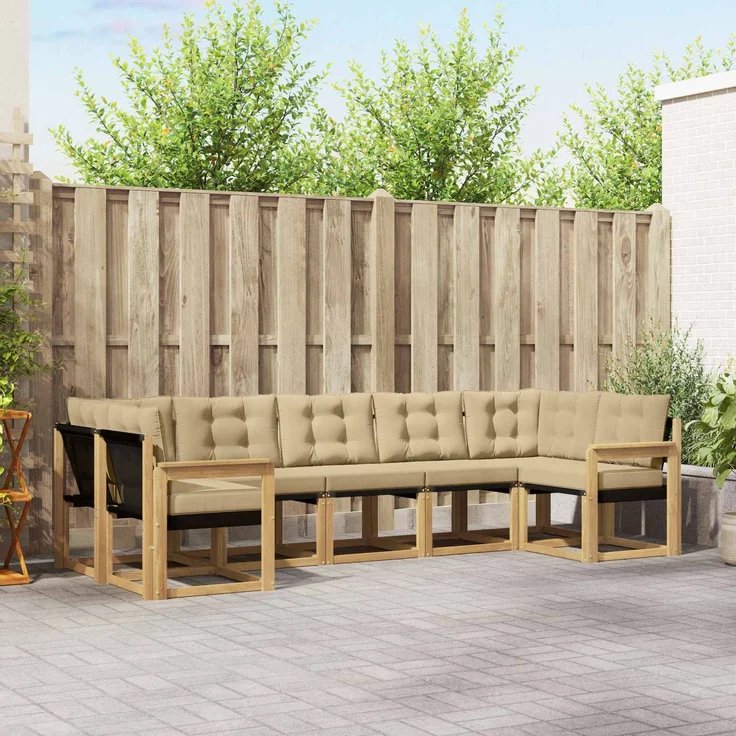 vidaXL Outdoor-Sofagarnitur 7 stk. 7-Sitzer Weiß und Beige 3389831 – Bild 1