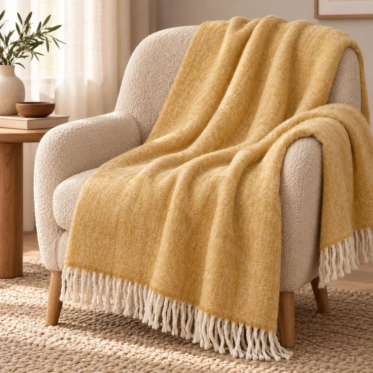 DIJK Natural Collections Kuscheldecke 130 x 160 cm – flauschige Wohndecke aus Acryl Maisgelb Ocker – Bild 5