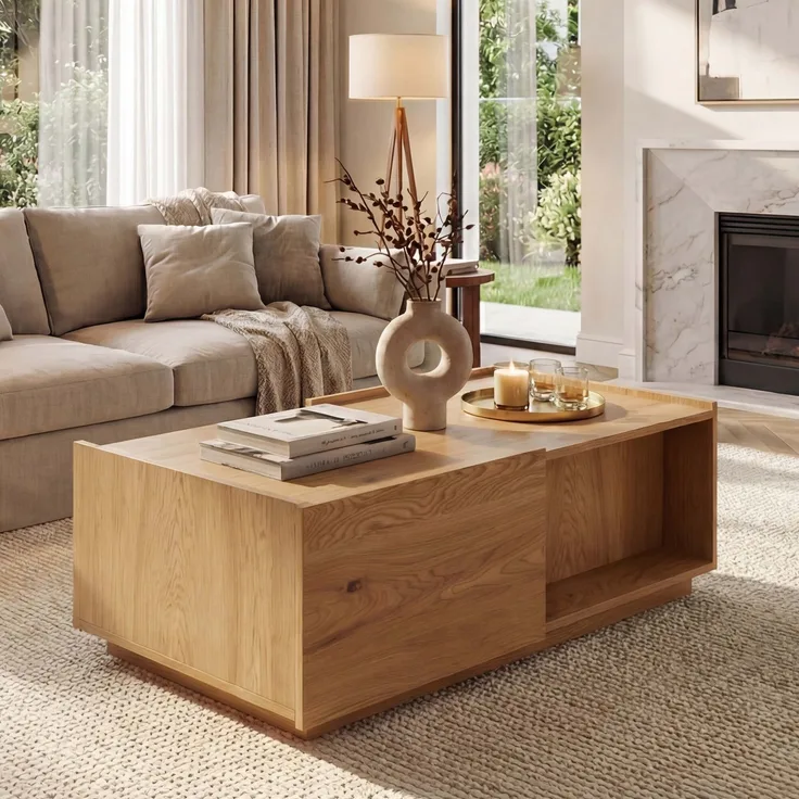Couchtisch HWC-J78, Wohnzimmertisch Beistelltisch Sofatisch, Schublade, MDF 110x50x40cm ~ Eiche-Optik