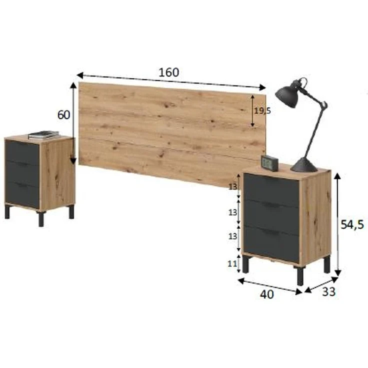 Bett-Set >ENZO< (4-teilig) in Nodi Eiche Dekor / Anthrazit - 246x39x206 (BxHxT) – Bild 4