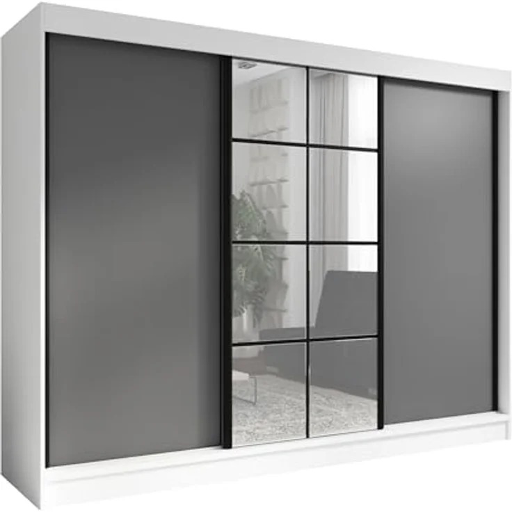 A&J MöbelLand GmbH Schwebetürenschrank ORAVELLE 3-türiger Kleiderschrank mit Spiegel, 4 Schubladen (Kostenlose Lieferung – nur für kurze Zeit! TOP ANGEBOT! Geräumiger Schrank mit einer Breite von 200 cm und Spiegel, ideal zur Aufbewahrung von Kleidung ... – Bild 2
