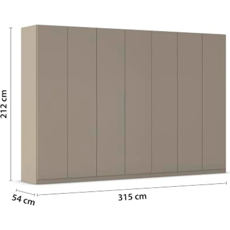 Rauch Möbel LUNIK, Kleiderschrank, Farbe Fango, Breite 315 cm | Schrank mit patentiertem Schnellmontagesystem, 7-türig, Push-to-open-Funktion, Zubehör Basic, für Schlafzimmer, Ankleide – Bild 3