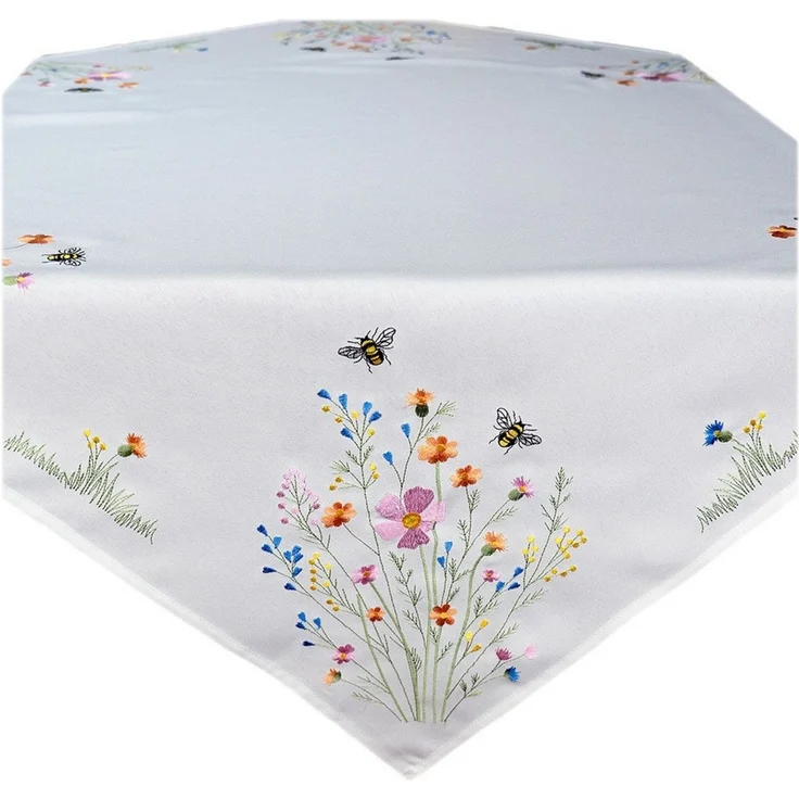 texpot Tischdecke Tischläufer Stickerei Blumen mit Bienen Frühling (1-tlg) – Bild 1
