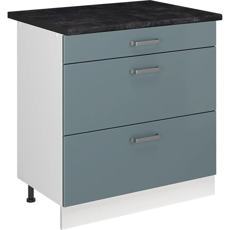 Küchenunterschrank R-Line Blau-Grau/Weiß 80 cm mit 3 Schubladen Arbeitsplatte Anthrazit Vicco – Bild 1