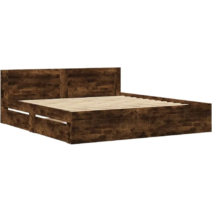 vidaXL Bettgestell mit Kopfteil Räuchereiche 180x200 cm Holzwerkstoff 3295545 – Bild 2