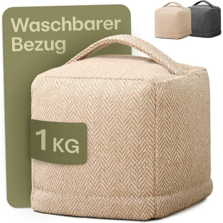 Praknu Bodentürstopper Türstopper Sack für Den Boden - Extra schwer 1Kg - mit Waschbarem (Türstopper Sack 1 kg, 1 St, Türstopper Sack extra schwer 1 kg, mit Tragegriff, Beige), mit Tragegriff - Für Haus & Büro - mit rutschfesten Pads – Bild 1