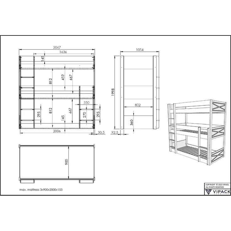 Etagenbett Scott 206 x 105,4 x 199,8 cm Kiefernholz Weiß – Bild 2