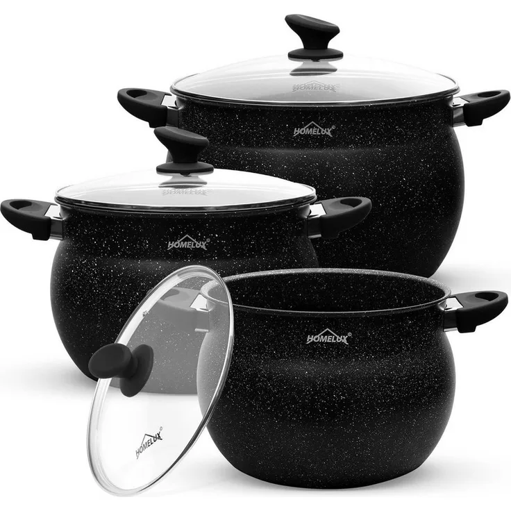 HOMELUX Topf-Set Topf-Set 6 tlg Suppentöpfe Set, Kochtopf Induktions mit Glasdeckel, Aluminium (für alle Herdarten, 6-tlg), Induktion