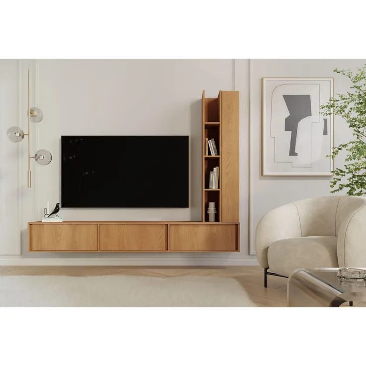 AX LIVING Varelo TV-Wände Eiche Carmel – TV-Board 230 cm hängend, Regal rechts